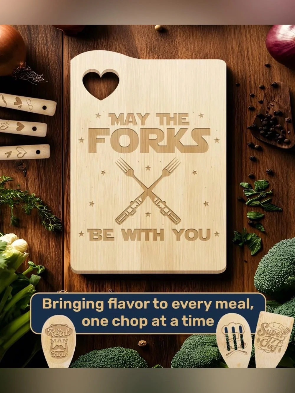 BUY NOW! May The Fork Be with You Cutting Board Set - NEW Organic Bamboo